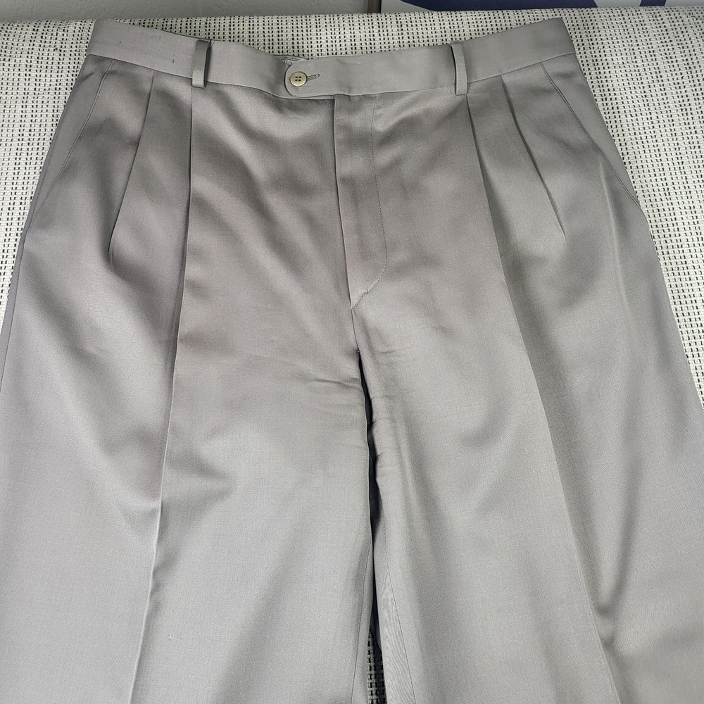 Zanella Dress Pants Mens 34x30 Gray Wool Pleated Classic Fit Cuffed Formal